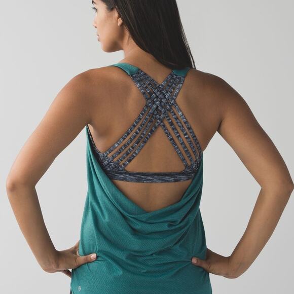 Lululemon Wild Tank Teal Black Stripe Multi Strap Draped Back Layered Yoga Top - Picture 1 of 12